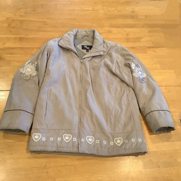 Vintage SM2 Tan Coat With Embroidery Sleeves And Bottom Lined Sz Large Y2K 90s - Picture 6 of 15